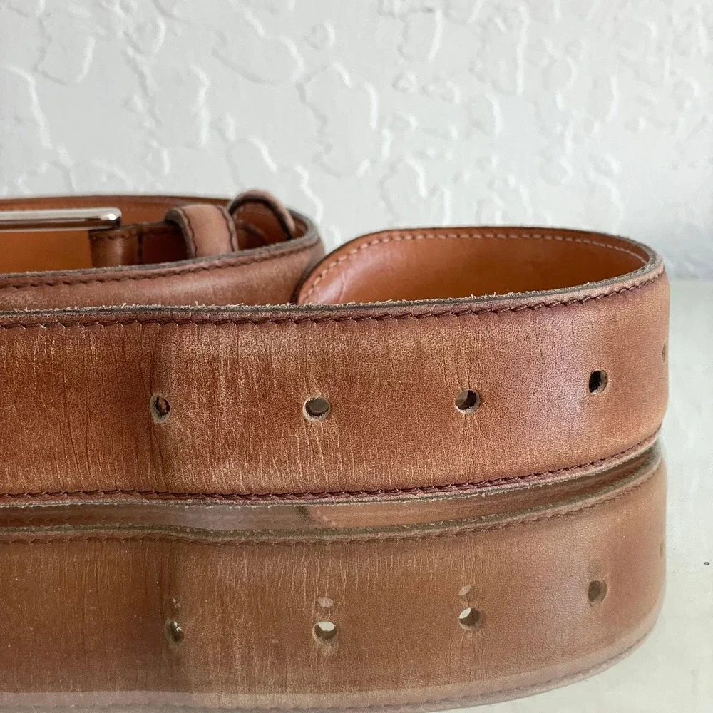 Vintage ACE MARKS Handcrafted Brown Leather Belt size 125|110 (38) Made in Italy